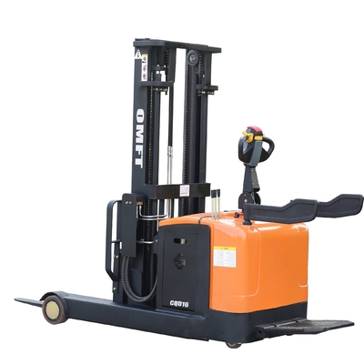 Easy Handling 1.6 T Stand on Battery Pallet Stacker with 5.0m Three Stage Full Free Mast